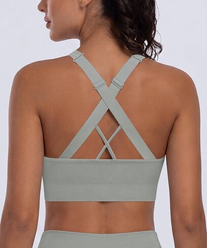 Criss Cross Strappy Sports Bras for Women Padded Medium Support Yoga Workout Gym Tops in Saudi Arabia