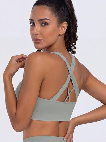 Criss Cross Strappy Sports Bras for Women Padded Medium Support Yoga Workout Gym Tops in Saudi Arabia