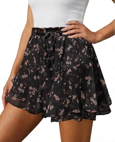 Flowy Ruffle Shorts for Women Boho Cute Floral Skorts Mini Casual Running Tennis Butterfly Chiffon Short Skirts Summer Trendy in Saudi Arabia