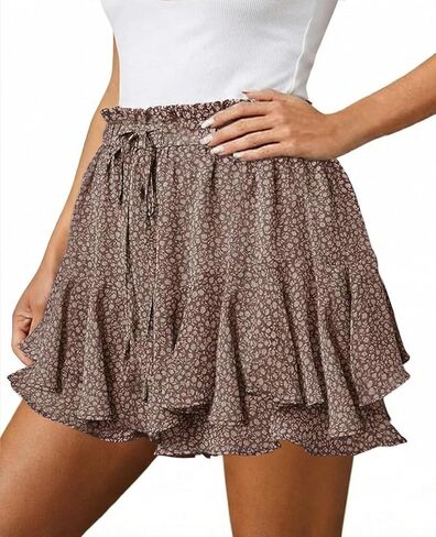 Flowy Ruffle Shorts for Women Boho Cute Floral Skorts Mini Casual Running Tennis Butterfly Chiffon Short Skirts Summer Trendy in Kuwait