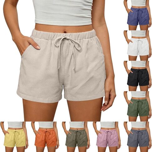 Summer Shorts for Women 2026 Trendy Elastic High Waisted Casual Linen Shorts Lightweight Cute Beach Vacation Outfits in Kuwait