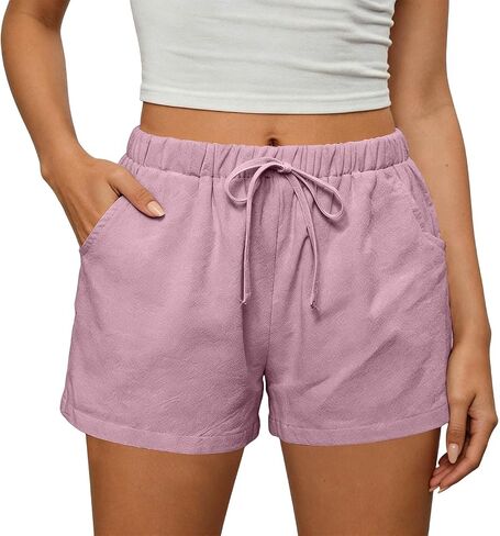 Summer Shorts for Women 2026 Trendy Elastic High Waisted Casual Linen Shorts Lightweight Cute Beach Vacation Outfits in Kuwait