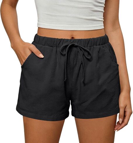 Summer Shorts for Women 2026 Trendy Elastic High Waisted Casual Linen Shorts Lightweight Cute Beach Vacation Outfits in Kuwait