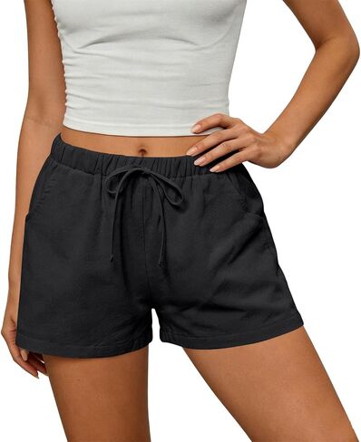 Summer Shorts for Women 2026 Trendy Elastic High Waisted Casual Linen Shorts Lightweight Cute Beach Vacation Outfits in Kuwait