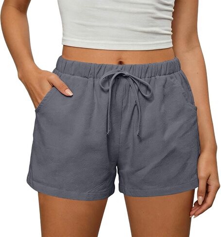 Summer Shorts for Women 2026 Trendy Elastic High Waisted Casual Linen Shorts Lightweight Cute Beach Vacation Outfits in Kuwait