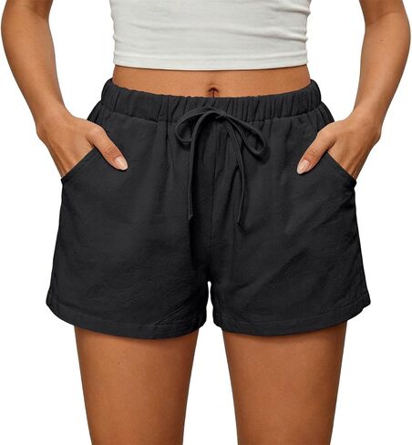 Summer Shorts for Women 2026 Trendy Elastic High Waisted Casual Linen Shorts Lightweight Cute Beach Vacation Outfits in Kuwait