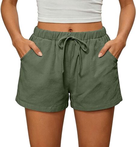 Summer Shorts for Women 2026 Trendy Elastic High Waisted Casual Linen Shorts Lightweight Cute Beach Vacation Outfits in Kuwait