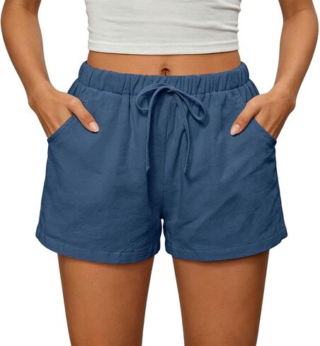 Summer Shorts for Women 2026 Trendy Elastic High Waisted Casual Linen Shorts Lightweight Cute Beach Vacation Outfits in Kuwait