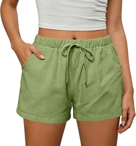 Summer Shorts for Women 2026 Trendy Elastic High Waisted Casual Linen Shorts Lightweight Cute Beach Vacation Outfits in Kuwait