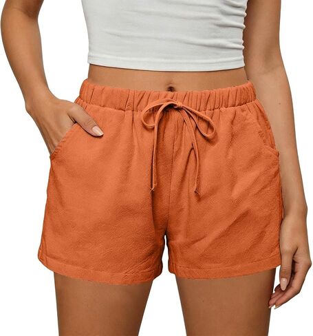 Summer Shorts for Women 2026 Trendy Elastic High Waisted Casual Linen Shorts Lightweight Cute Beach Vacation Outfits in Kuwait