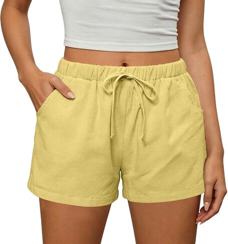 Summer Shorts for Women 2026 Trendy Elastic High Waisted Casual Linen Shorts Lightweight Cute Beach Vacation Outfits in Kuwait