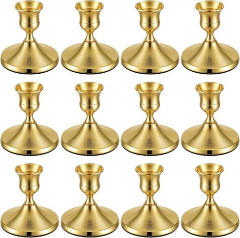 12PCS Brass Gold Taper Candle Holders Set, Vintage Metal Candlestick Holders for Wedding Table Centerpiece, Christmas, Dining & Home Decor in Saudi Arabia