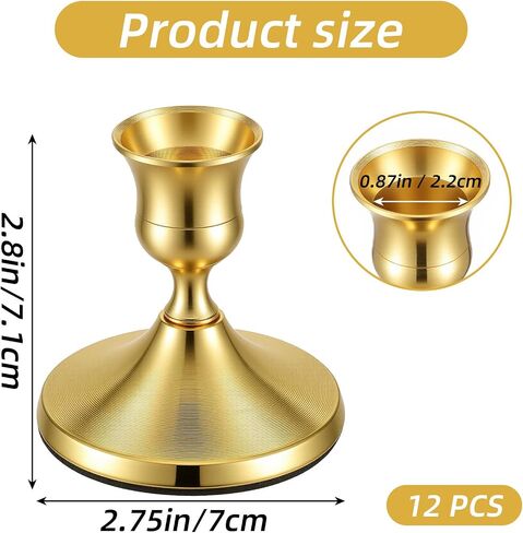 12PCS Brass Gold Taper Candle Holders Set, Vintage Metal Candlestick Holders for Wedding Table Centerpiece, Christmas, Dining & Home Decor in Saudi Arabia