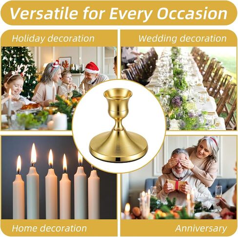 12PCS Brass Gold Taper Candle Holders Set, Vintage Metal Candlestick Holders for Wedding Table Centerpiece, Christmas, Dining & Home Decor in Saudi Arabia