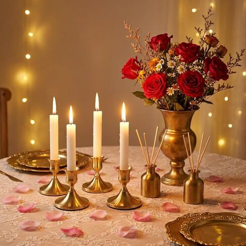 12PCS Brass Gold Taper Candle Holders Set, Vintage Metal Candlestick Holders for Wedding Table Centerpiece, Christmas, Dining & Home Decor in Saudi Arabia