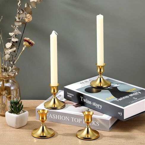 12PCS Brass Gold Taper Candle Holders Set, Vintage Metal Candlestick Holders for Wedding Table Centerpiece, Christmas, Dining & Home Decor in Saudi Arabia