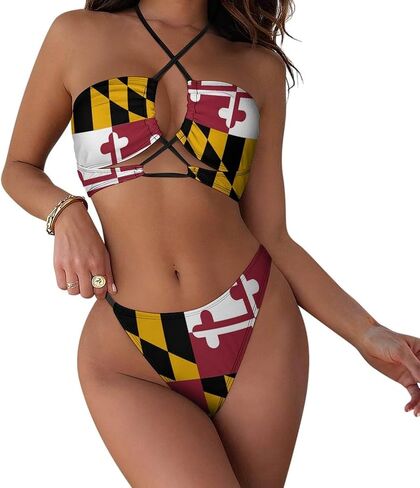 Zakqeik Women's Bikini Sets Albanian Flag Two-Piece Swimsuit Halter Top and Thong Bathing Suit Soft Swimwear Beachwear in Saudi Arabia