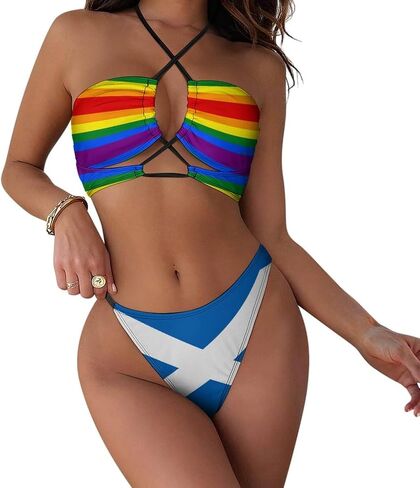 Zakqeik Women's Bikini Sets Albanian Flag Two-Piece Swimsuit Halter Top and Thong Bathing Suit Soft Swimwear Beachwear in Saudi Arabia