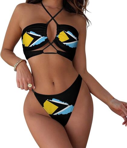 Zakqeik Women's Bikini Sets Albanian Flag Two-Piece Swimsuit Halter Top and Thong Bathing Suit Soft Swimwear Beachwear in Saudi Arabia