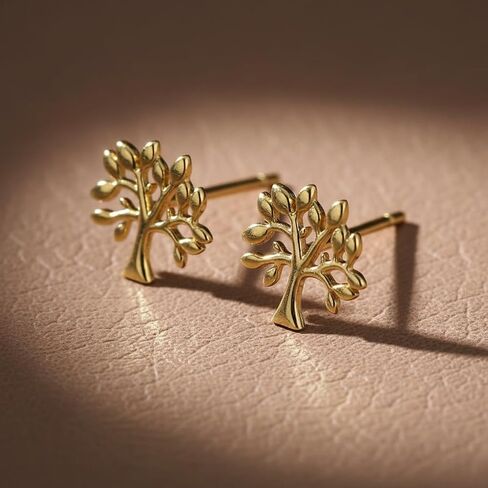 14K Solid Yellow Gold Dainty Celtic Tree of Life Stud Earrings - 0.23in (7mm x 6mm), for Women, Hypoallergenic, Nickel Free, Lightweight, Daily Wear, Secure Posts, Gift for Her in Saudi Arabia