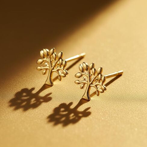 14K Solid Yellow Gold Dainty Celtic Tree of Life Stud Earrings - 0.23in (7mm x 6mm), for Women, Hypoallergenic, Nickel Free, Lightweight, Daily Wear, Secure Posts, Gift for Her in Saudi Arabia