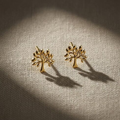 14K Solid Yellow Gold Dainty Celtic Tree of Life Stud Earrings - 0.23in (7mm x 6mm), for Women, Hypoallergenic, Nickel Free, Lightweight, Daily Wear, Secure Posts, Gift for Her in Saudi Arabia