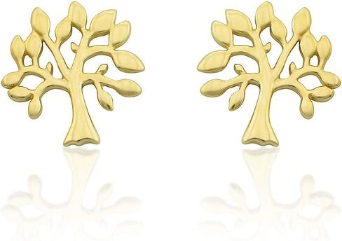 14K Solid Yellow Gold Dainty Celtic Tree of Life Stud Earrings - 0.23in (7mm x 6mm), for Women, Hypoallergenic, Nickel Free, Lightweight, Daily Wear, Secure Posts, Gift for Her in Saudi Arabia