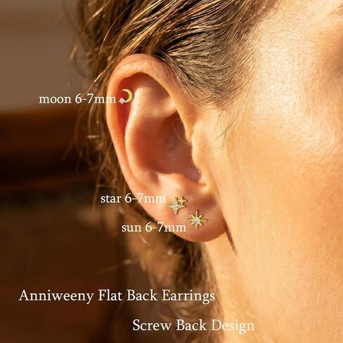 3Pairs 20G Flat Back Earrings for Women Hypoallergenic, 14K Gold Plated Small Flat Back Stud Earrings Cartilage Helix Gold Jewelry in Kuwait