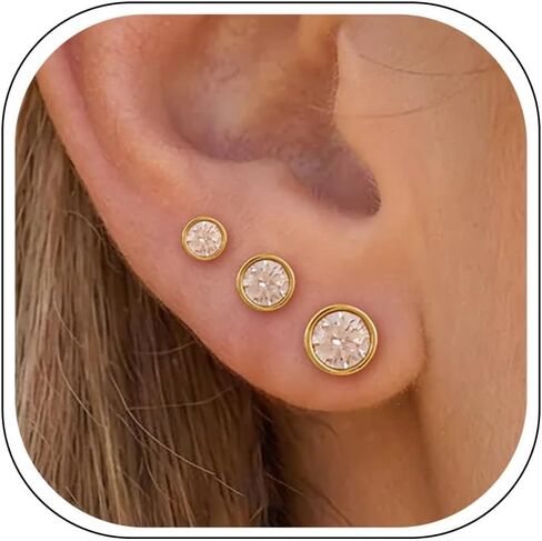 3Pairs 20G Flat Back Earrings for Women Hypoallergenic, 14K Gold Plated Small Flat Back Stud Earrings Cartilage Helix Gold Jewelry in Kuwait