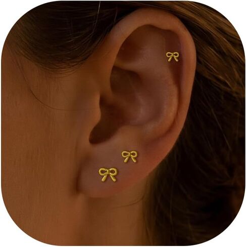 3Pairs 20G Flat Back Earrings for Women Hypoallergenic, 14K Gold Plated Small Flat Back Stud Earrings Cartilage Helix Gold Jewelry in Kuwait