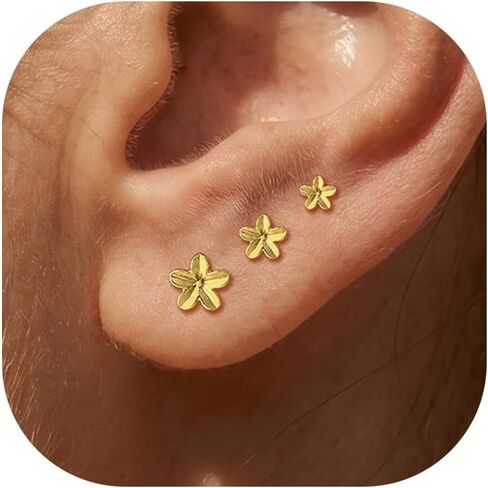 3Pairs 20G Flat Back Earrings for Women Hypoallergenic, 14K Gold Plated Small Flat Back Stud Earrings Cartilage Helix Gold Jewelry in Kuwait