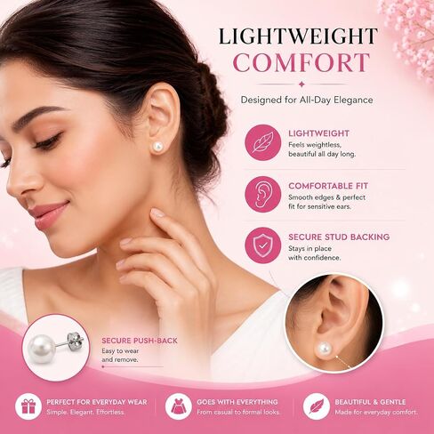 Colorful Pearl Stud Earrings Set for Women – Mixed Sizes 6mm, 8mm & 10mm – Glossy Round Faux Pearl Earrings, Multi-Color Pack, Lightweight Everyday Fashion Jewelry in Kuwait