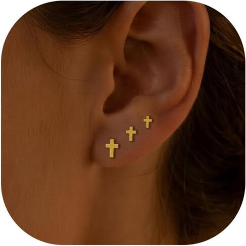 3Pairs 20G Flat Back Earrings for Women Hypoallergenic, 14K Gold Plated Small Flat Back Stud Earrings Cartilage Helix Gold Jewelry in Kuwait