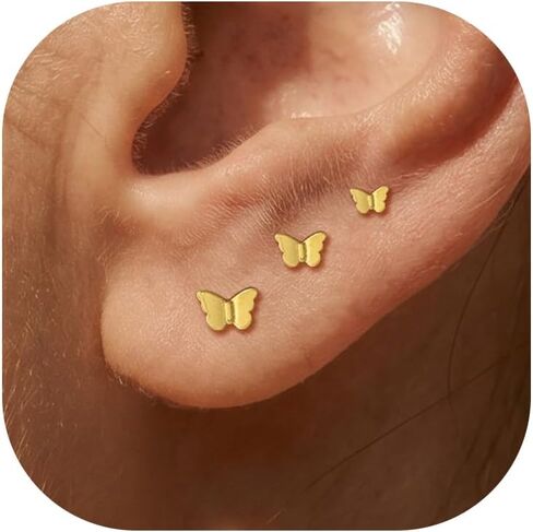 3Pairs 20G Flat Back Earrings for Women Hypoallergenic, 14K Gold Plated Small Flat Back Stud Earrings Cartilage Helix Gold Jewelry in Kuwait