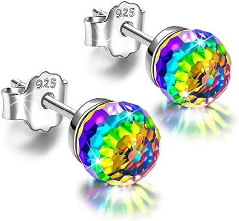 Iridescent Austrian Crystal Earrings for Women,8MM Disco Ball Stud Earrings,Sparkle Crystal Ball Earrings Set for for Disco Outfits Accessories and Dance Party Supplies in Saudi Arabia