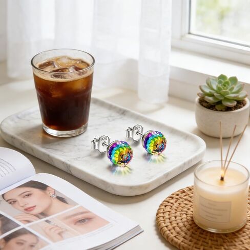 Iridescent Austrian Crystal Earrings for Women,8MM Disco Ball Stud Earrings,Sparkle Crystal Ball Earrings Set for for Disco Outfits Accessories and Dance Party Supplies in Saudi Arabia