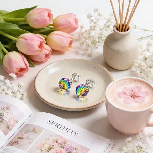 Iridescent Austrian Crystal Earrings for Women,8MM Disco Ball Stud Earrings,Sparkle Crystal Ball Earrings Set for for Disco Outfits Accessories and Dance Party Supplies in Saudi Arabia