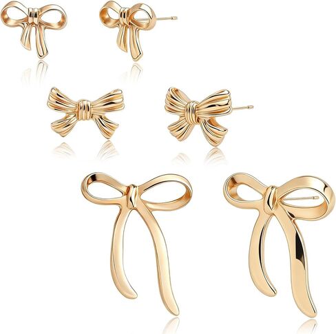 3Pairs Bow Stud Earrings for Women Dainty Cute Minimalist Gold Bow Earring Wedding Birthday Christmas Jewelry Gifts in Saudi Arabia
