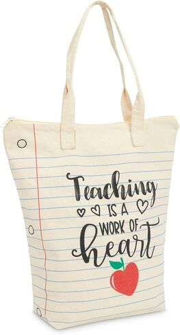 Sparkle and Bash Canvas Tote Bag - 14.5 x 15 x 6 In, Beige - Teacher Appreciation Tote Bag Teaching Is a Work of Heart Design for Teacher Supplies in Kuwait