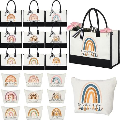 Sweetude 20 Pack Teacher Appreciation Gift Bulk Teachers Day Gifts Rainbow Canvas Tote Beach Bag for Women Mother(Fresh) in Kuwait