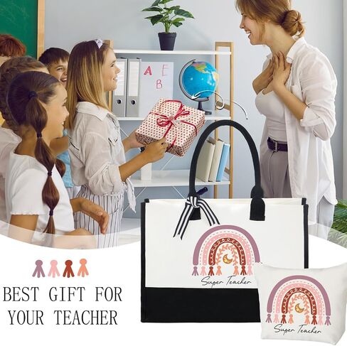 Sweetude 20 Pack Teacher Appreciation Gift Bulk Teachers Day Gifts Rainbow Canvas Tote Beach Bag for Women Mother(Fresh) in Kuwait