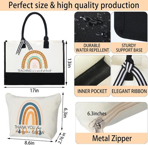 Sweetude 20 Pack Teacher Appreciation Gift Bulk Teachers Day Gifts Rainbow Canvas Tote Beach Bag for Women Mother(Fresh) in Kuwait