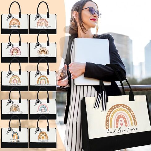 Sweetude 20 Pack Teacher Appreciation Gift Bulk Teachers Day Gifts Rainbow Canvas Tote Beach Bag for Women Mother(Fresh) in Kuwait