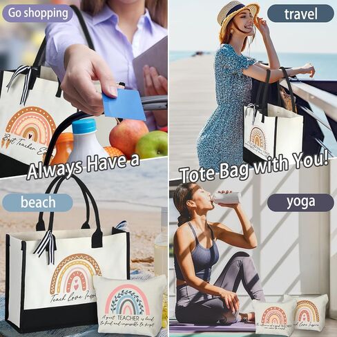 Sweetude 20 Pack Teacher Appreciation Gift Bulk Teachers Day Gifts Rainbow Canvas Tote Beach Bag for Women Mother(Fresh) in Kuwait