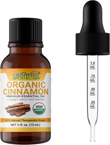 Cinnamon Essential Oil – Bark - USDA Organic -15mL - Therapeutic Grade- Diffuser Oil - 100% All Natural - with Glass Dropper, Grimweed Apothecary in Saudi Arabia