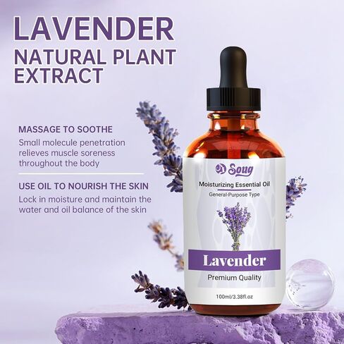 Pure Lavender Body Oil with Dropper & Hair Care, DIY Soaps & Candles (100ml, Lavender) in Saudi Arabia