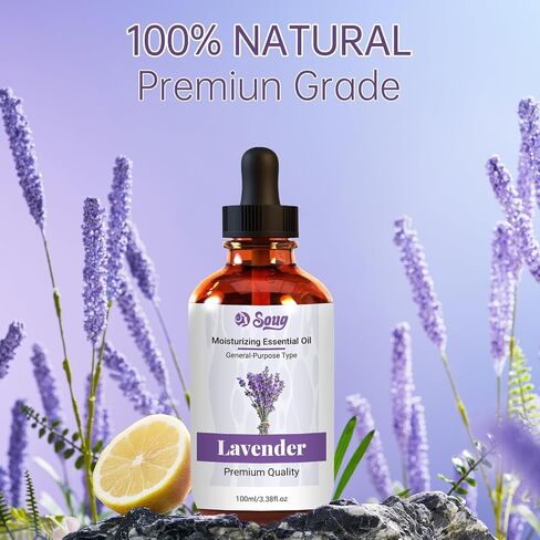 Pure Lavender Body Oil with Dropper & Hair Care, DIY Soaps & Candles (100ml, Lavender) in Saudi Arabia