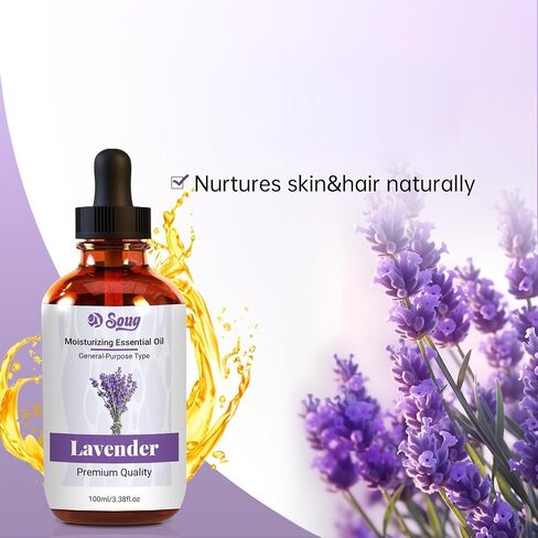 Pure Lavender Body Oil with Dropper & Hair Care, DIY Soaps & Candles (100ml, Lavender) in Saudi Arabia