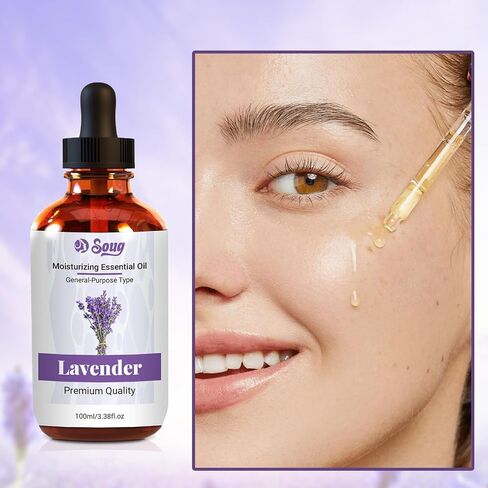 Pure Lavender Body Oil with Dropper & Hair Care, DIY Soaps & Candles (100ml, Lavender) in Saudi Arabia