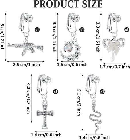 5 PCS Fake Belly Piercing for Women - Silver Fake Belly Button Piercing, Dangle Clip On Navel Ring, Faux Y2k Navel Ring Jewelry Set for Beach & Daily Glamour in Saudi Arabia